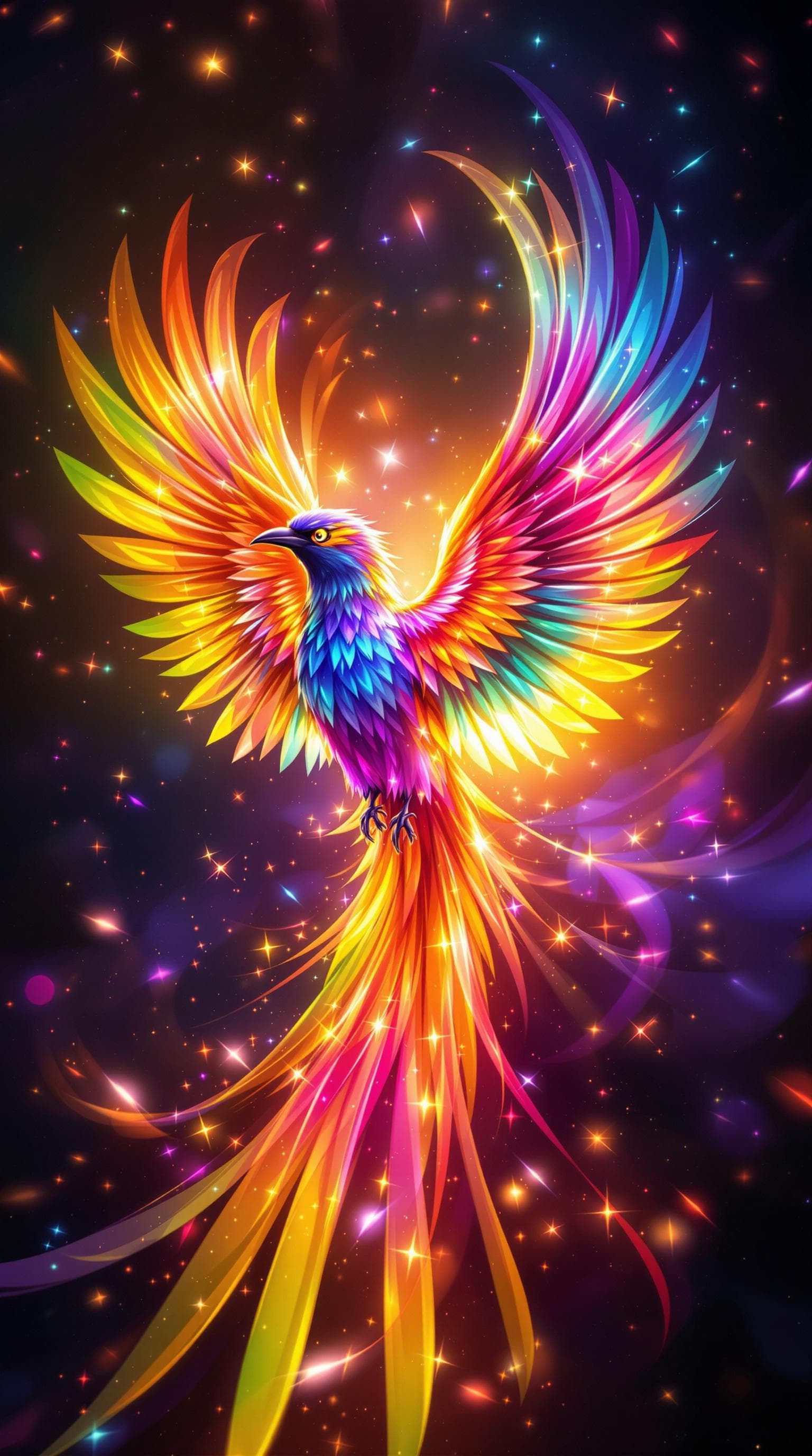 AI generated: a bird a lot of color in wings and glowing

