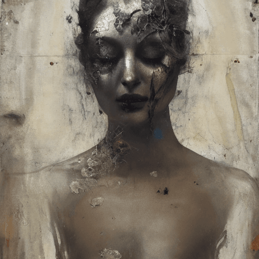 AI generated: a woman with roses on her nose, in the style of made of liquid metal, layered fabrications, nicola s...