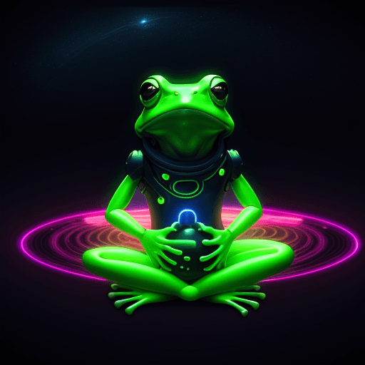 AI generated: neon lit planet   Frog meditating, synthesia  --ar 16:9