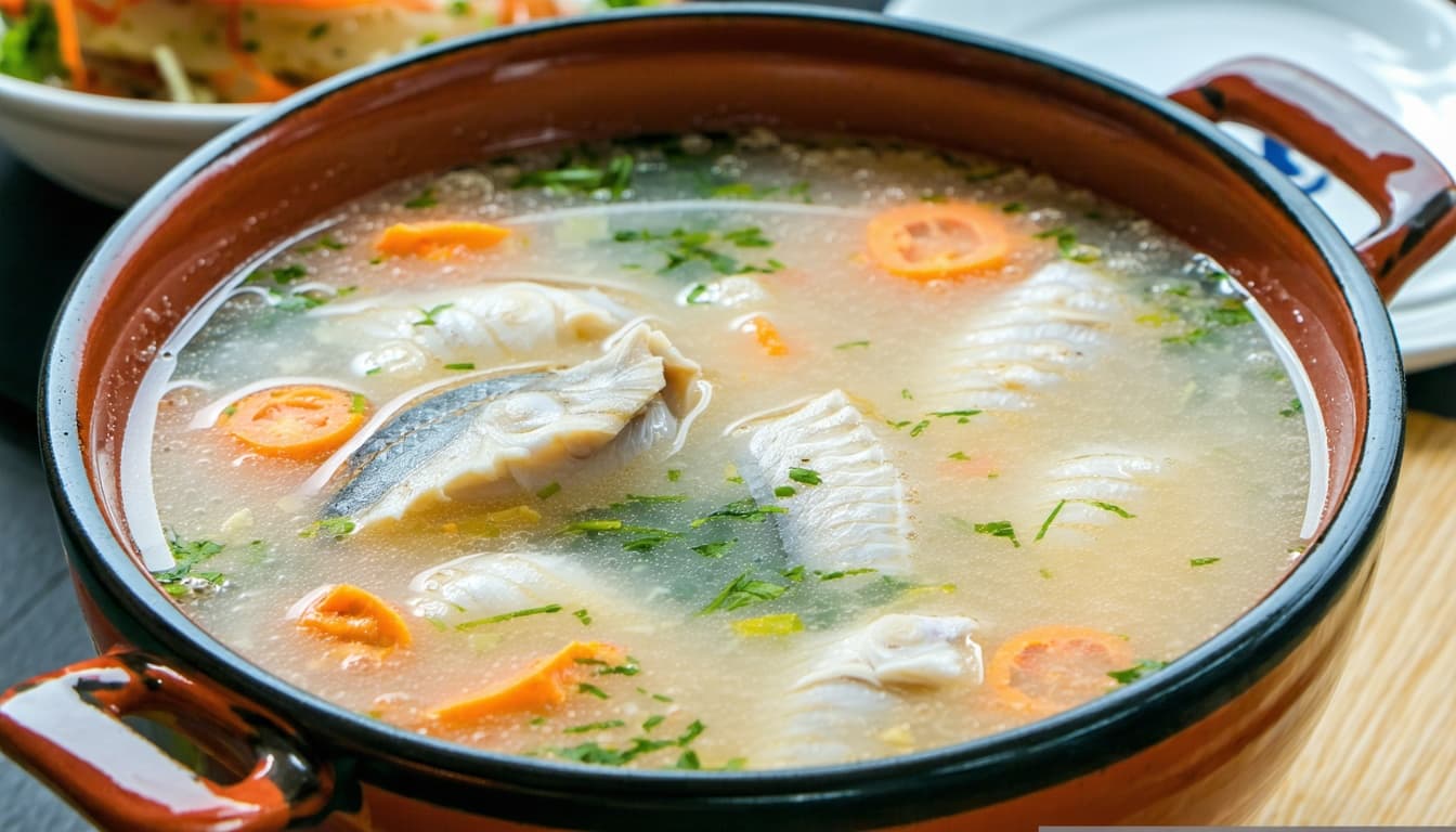 AI generated: Fish soup at home.