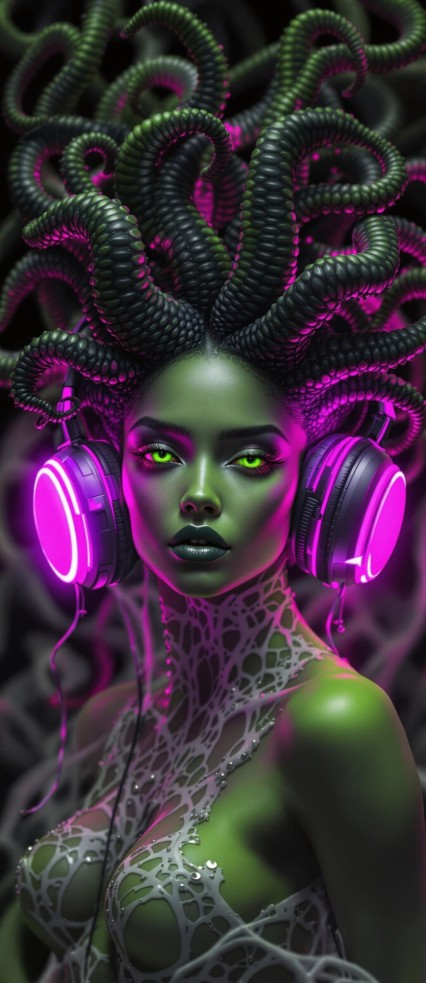 AI generated: A Lime Green Porcelain 3D digital art, Medusa Art, ethereal, ultra-high definition in the style of [...