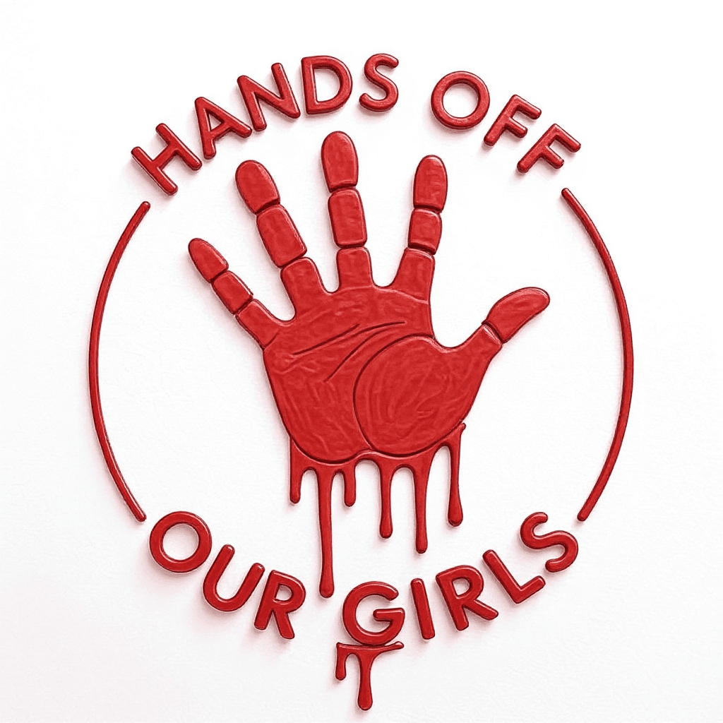 AI generated: A bold activist logo featuring a large African  hand at the center, designed with dripping red blood...