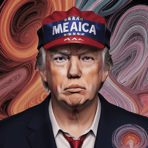 AI generated: donald trump, with the make america great again cap in red, on a psychedelic trip, lsd, drugs trip