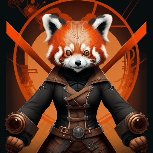 AI generated: Red panda poster in steampunk, kubo futurism style. art.
