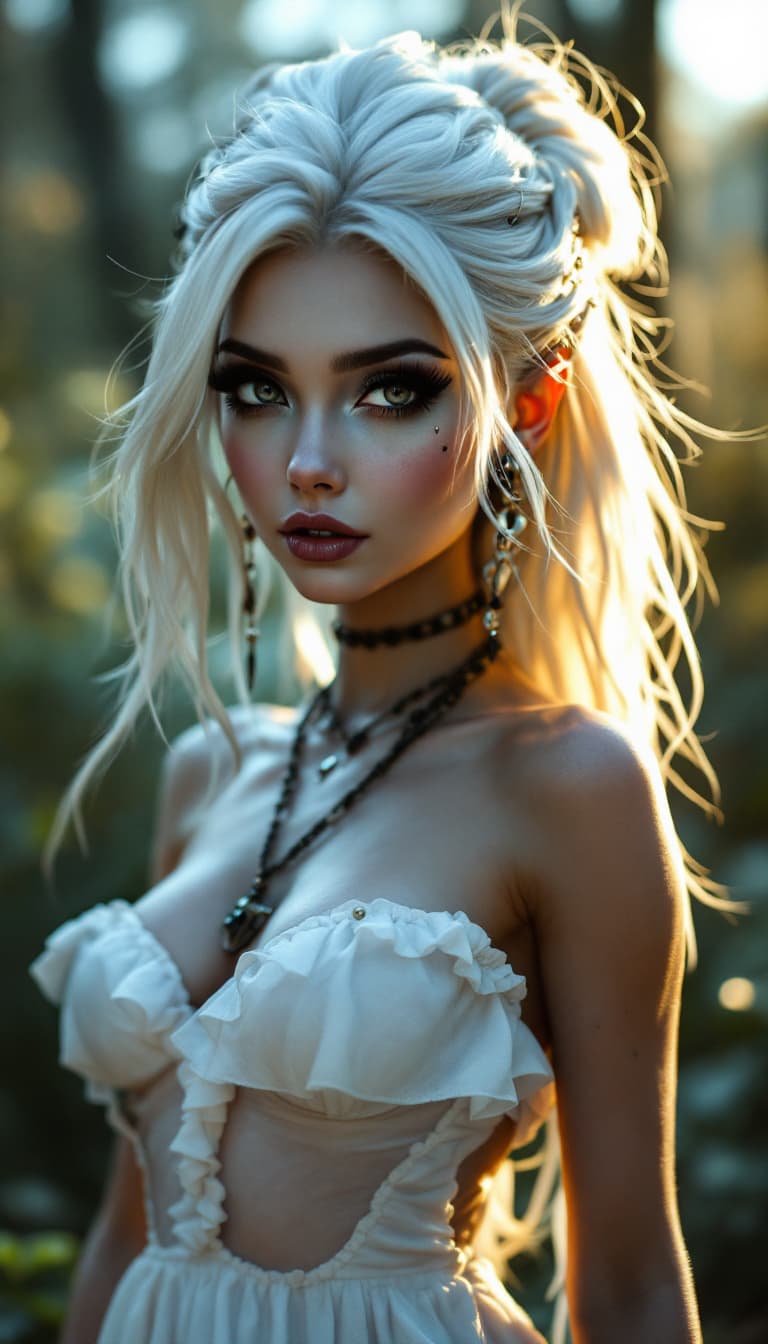 AI generated: smur-fette from the smurfs, beautiful charismatic woman, piercings, athletic, a woman with a white d...