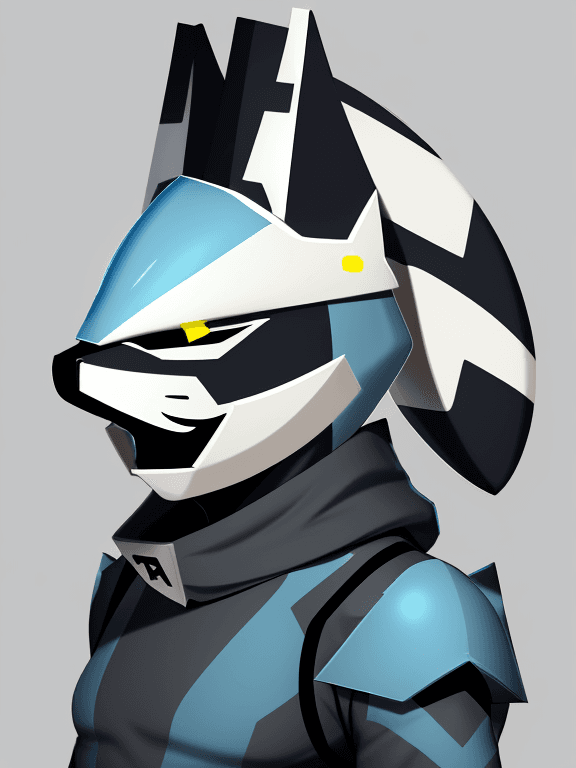 AI generated: Protogen headshot furry; zigzag mouth, back complete face visor