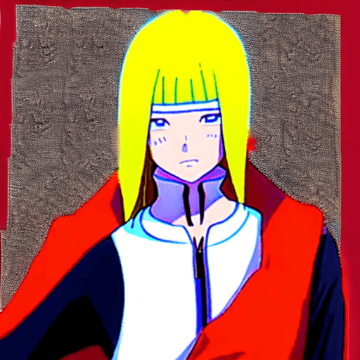 AI generated: Yamanaka Ino from naruto, in red swimsuit, blonde hair, hair over one eye. long hair, alluring figur...