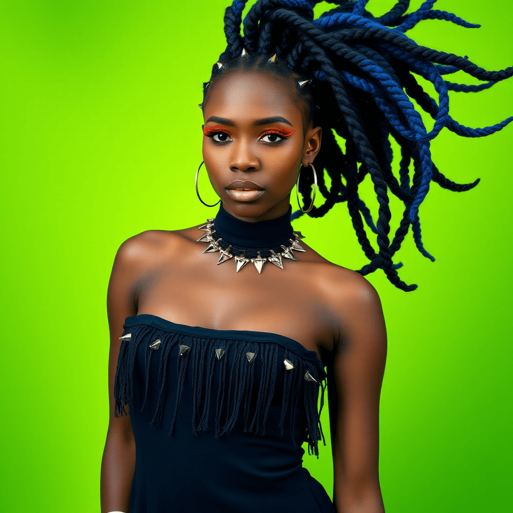 AI generated: This is a high-resolution photograph featuring a young Black woman with a deep brown skin tone and a...
