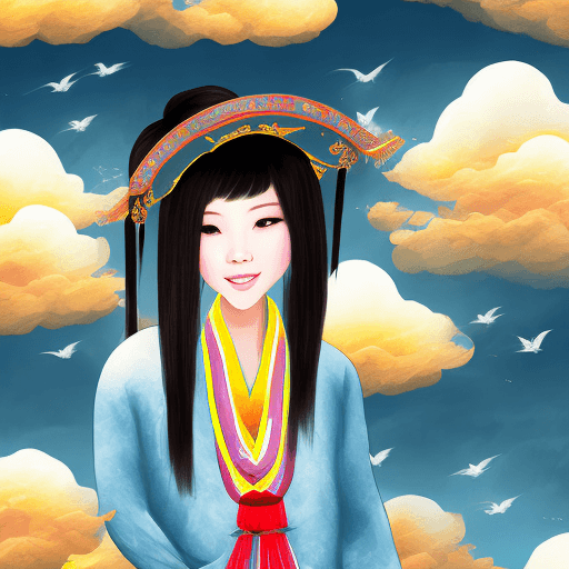 AI generated: beautiful girl, in sky, china style