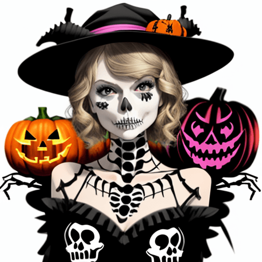 AI generated: Taylor swift catrina skeleton colorful spiders skulls pumpkins 