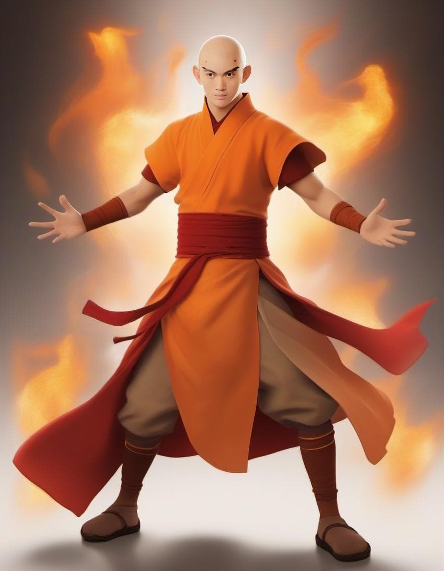 AI generated: avatar aang, the last airbender, in the style of furaffinity, orange robes, red, #vfxfriday, massurr...