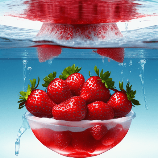 AI generated: fresh strawberries, strawberries in water, strawberries floating on water