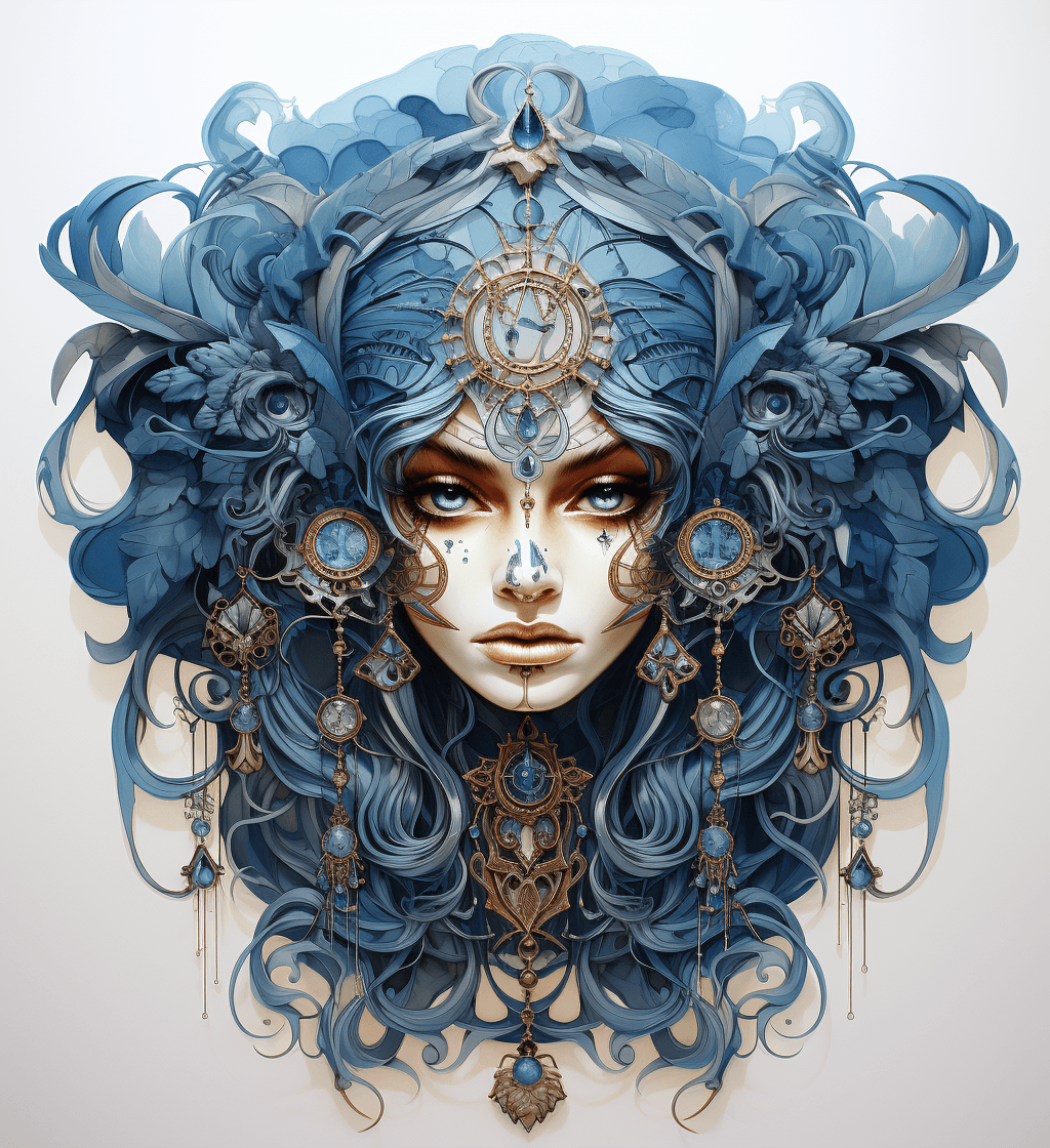 AI generated: skull moth by michaell knia, in the style of cyan and blue, inkblots, made of crystals, juxtapositio...