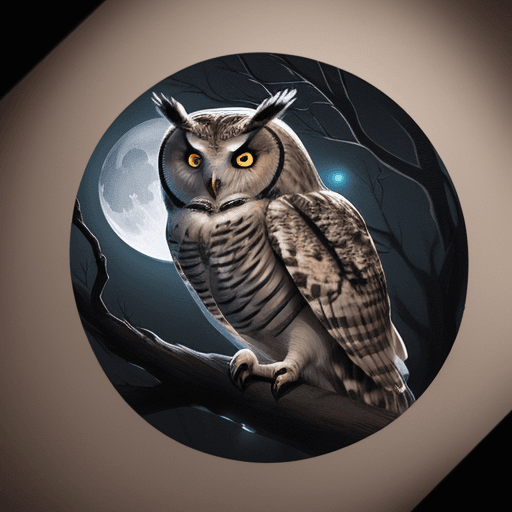 AI generated: Realistic owl tattoo with luminous eyes in moonlit ambiance