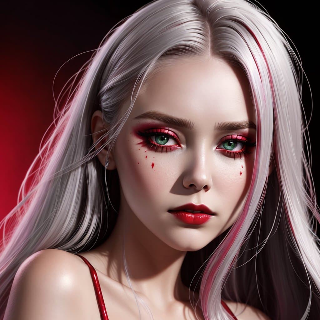 AI generated: gloomy tones, enger face, elizabeth olsen close up full body portrait from back as evil demon emergi...
