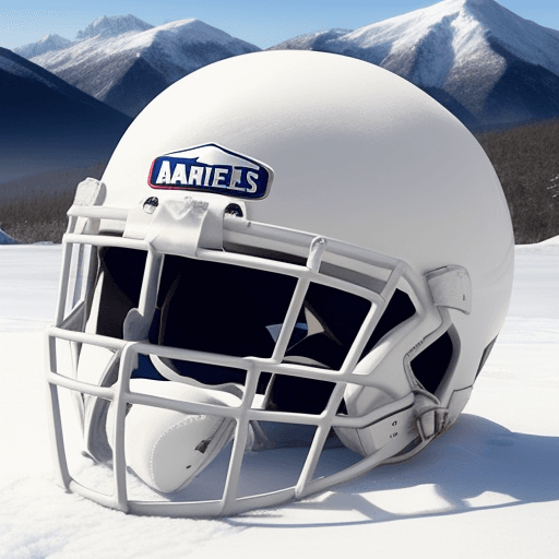 AI generated: Snowy mountain peaks in the shape of an American football player's helmet