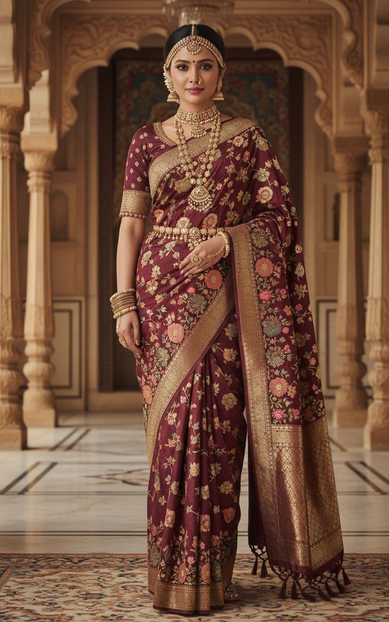AI generated: face match "Create a highly detailed and realistic image of a traditional Indian woman wearing an el...