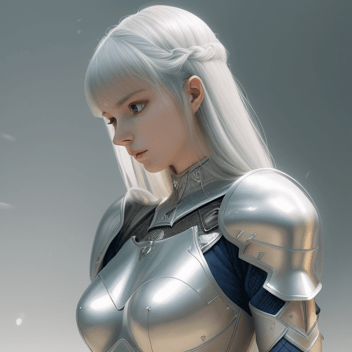 AI generated: a woman in armour, in the style of light white and dark silver, y2k aesthetic, soft, dream-like qual...