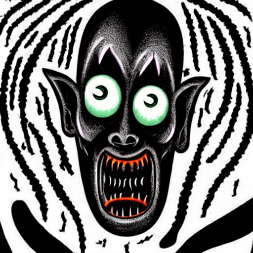 AI generated: Horror black creature,scary old demon,sore face,