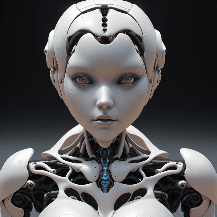 AI generated: humanoid female robot, beautiful, seductive, white, (intricate details:1.23), photorealistic, (infin...