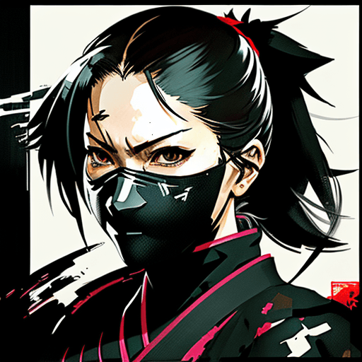 AI generated: In the iconic style of Yoji Shinkawa,illustration of a female ninja 