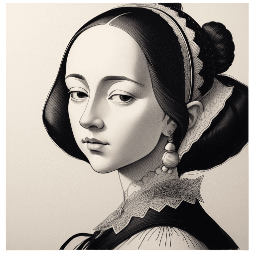 AI generated: pen painting, portrait of a woman, delicate ink lines, meticulous precision, in the style of the 17t...