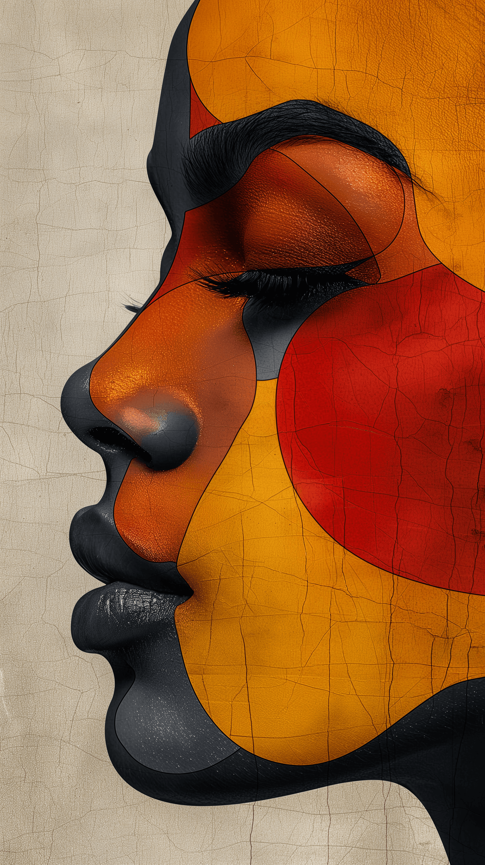 AI generated: illustration art, outlines, black woman, face, three randomly colors, minimalist, series --ar 9:16 -...