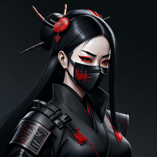 AI generated: a geisha ninja using black mask and a black outfit, cyberpunk art by Huang Guangjian, cgsociety, fan...