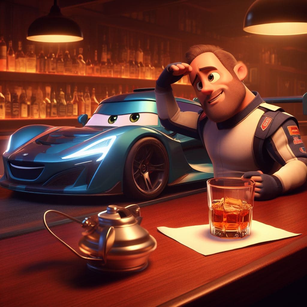AI generated: "A YOUTHFUL (AMBITIOUS) sports car that comes to life in the style of Pixar cartoons as a racing cha...