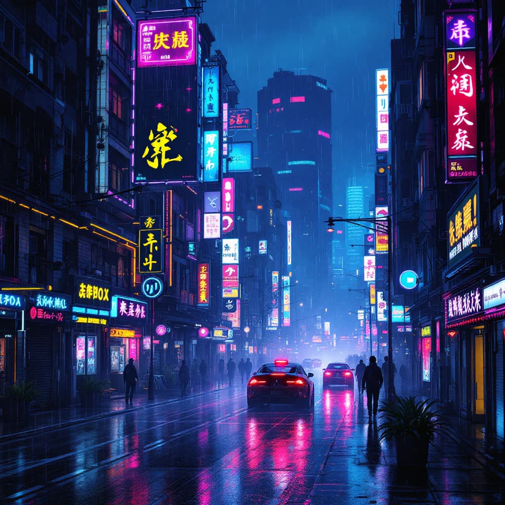 AI generated: Tema: "Ciudad futurista bajo la lluvia, estilo cyberpunk neon"
Descripción detallada:
"Genera una im...