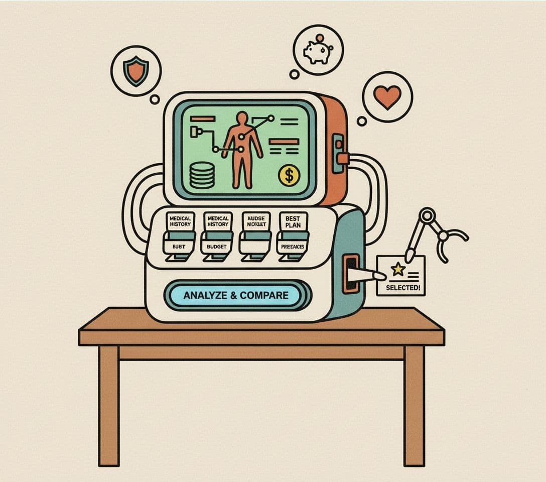 AI generated: a ficticious machine that selects the best health insurance plan for you. Use the attached image as ...