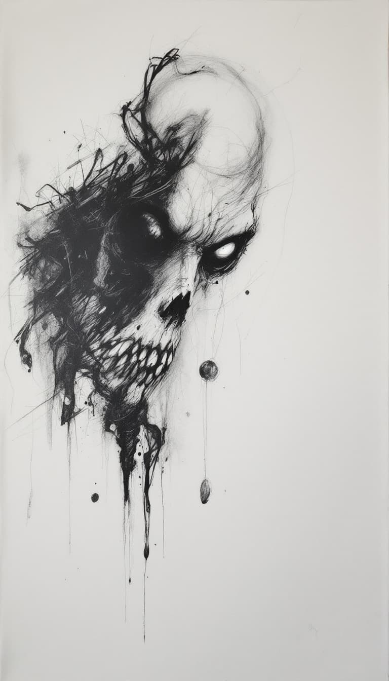 AI generated: monster, charcoal sketch, sad, depressing