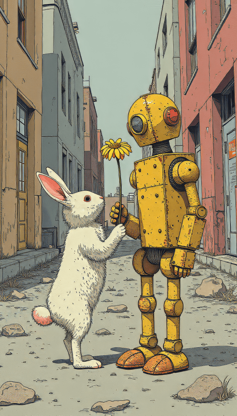 AI generated: A surreal scene unfolds in a gritty urban alleyway, with a rundown, industrial vibe. In the foregrou...