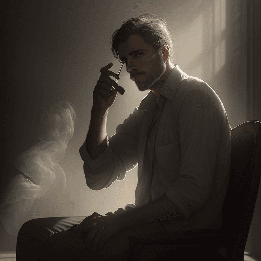 AI generated: photorealistic, front view, professional photographer's portrait, the man is seated alone, casting i...
