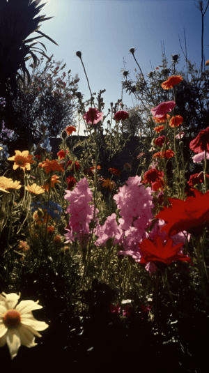 AI generated: Sunny morning, A colorful garden, Overcast with soft light, blooming flowers, shot by Graciela Iturb...