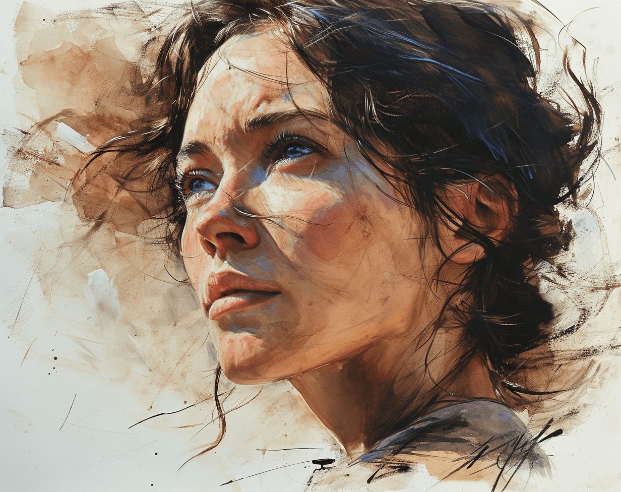 AI generated: portrait of a woman, hand drawings ink and ink on paper, white paper, in the style of animated gifs,...