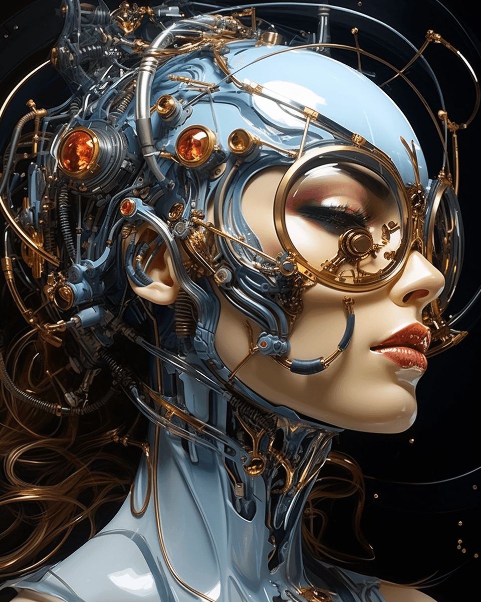 AI generated: cybernetic painting by dandyembeton, in the style of kathrin longhurst, richard bergh, made of liqui...