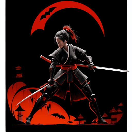 AI generated: the samurai at night with her sword, in the style of screen printing, epic fantasy scenes, comiccore...