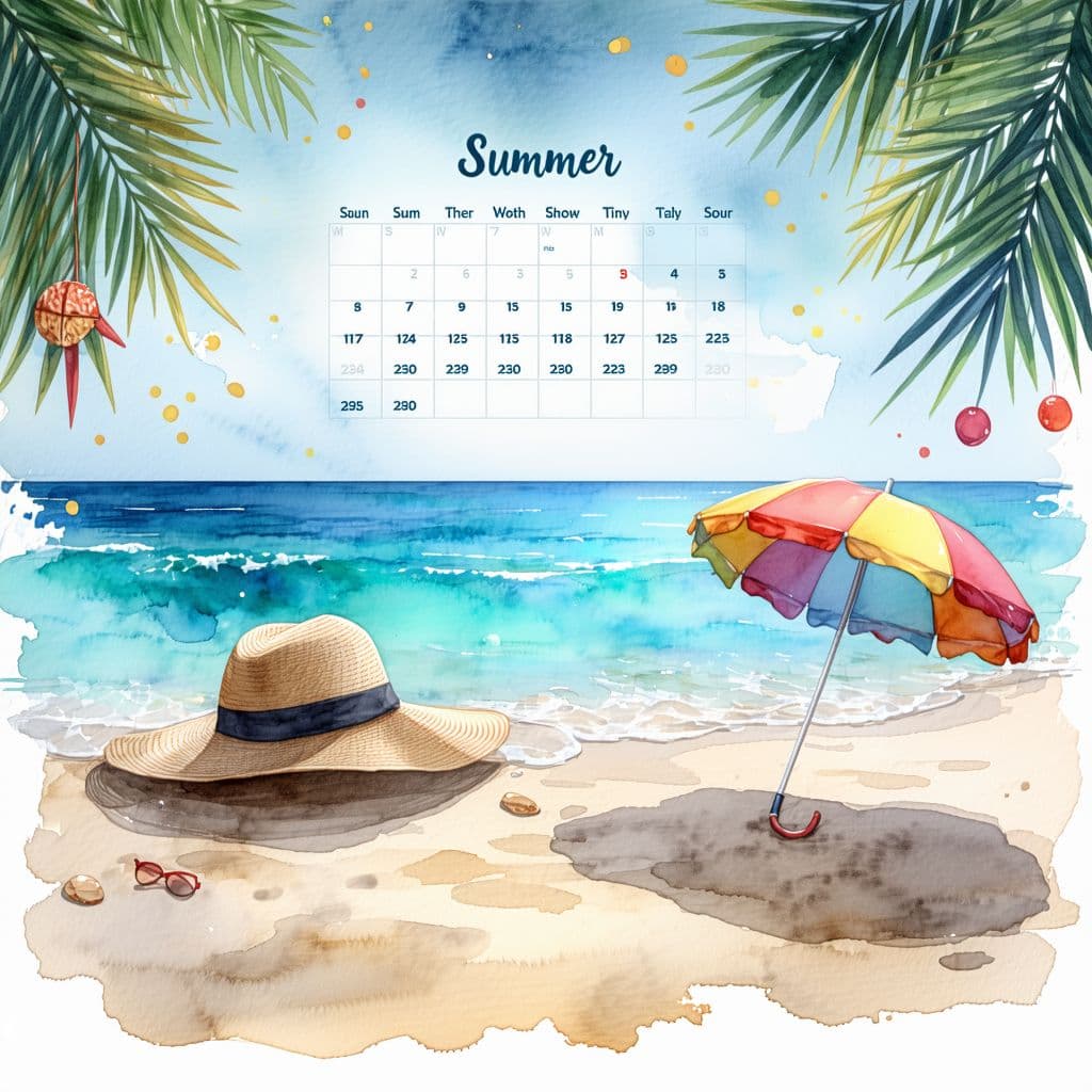 AI generated: An image suitable for a calendar event called "Summer Holiday"  in a watercolour style 
