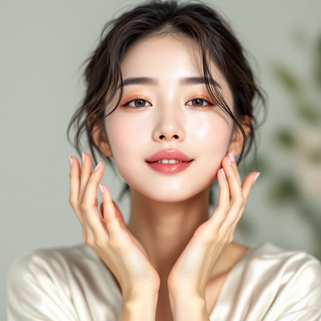 AI generated: korean skincare routine, asian woman is using a ampoulle, realistic, bright image