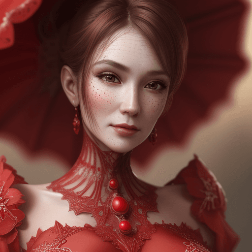 AI generated: a gorgeous woman standing in a red dresse, very detailed skin with pores visible, macro detailed fac...
