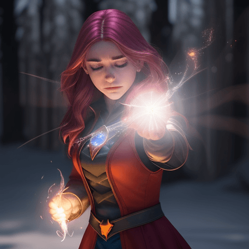 AI generated: powers. Ice . Beautiful young female wizard, casting spells, fire, centered, embers, bokeh, lens fla...