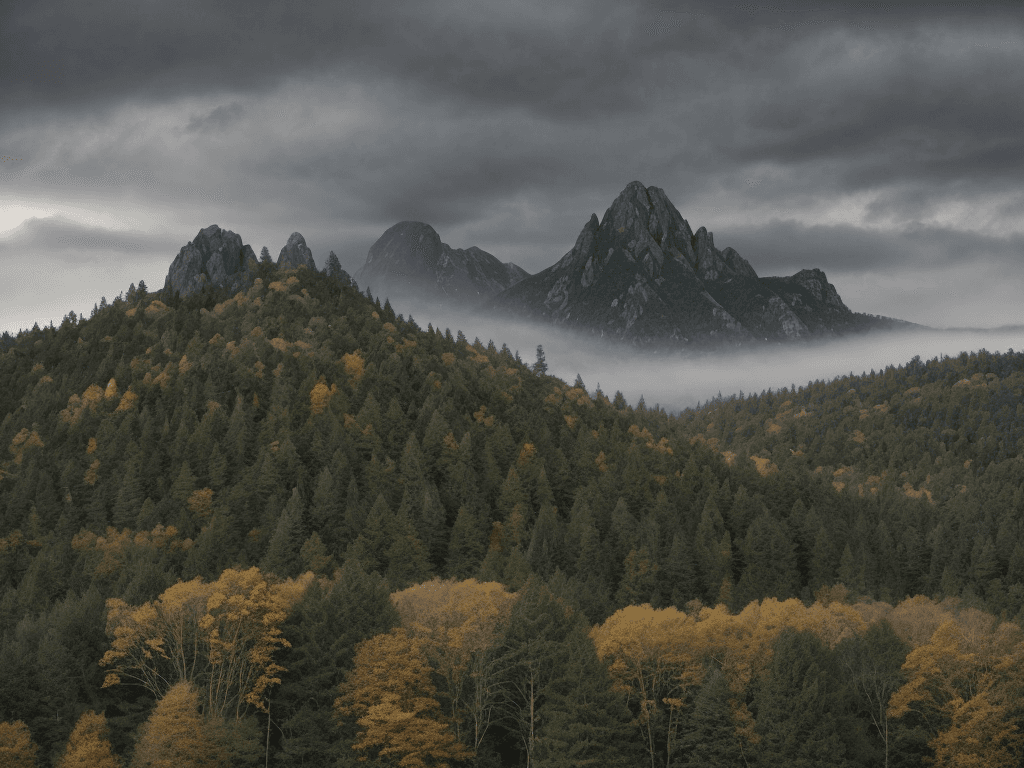 AI generated: Dense foliage with varied tree species, including deciduous and evergreen trees, creates a vibrant a...