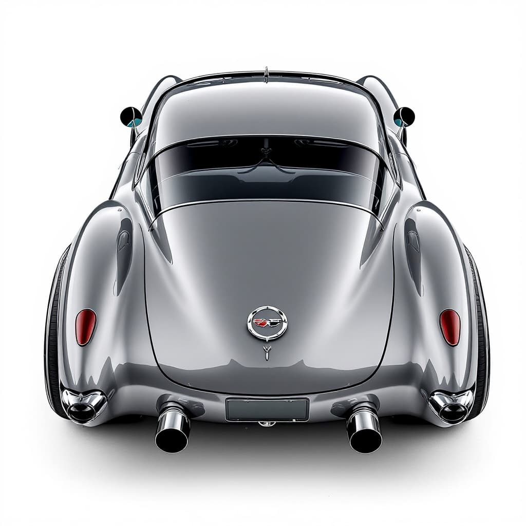 AI generated: Hyper realistic 1959 chevy corvette, rear top view, gray color, restomod with integrated exhaust tip...