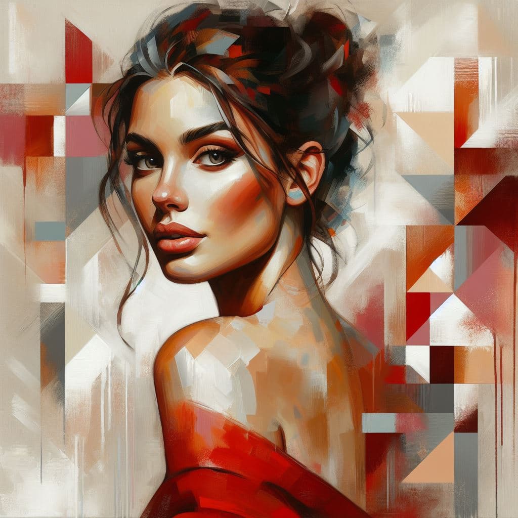 AI generated: An abstract painting of a woman with a contemporary style blending realism and abstraction. The woma...