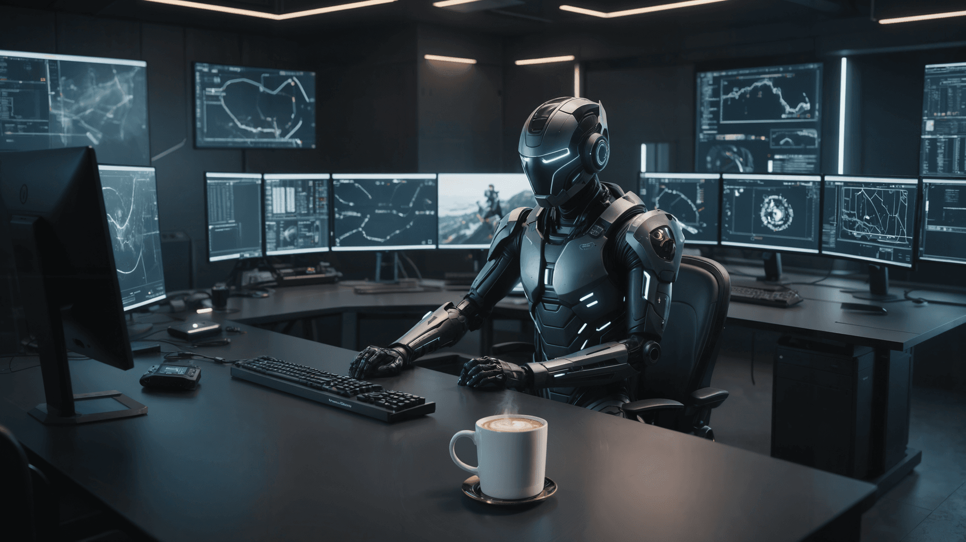 AI generated: futuristic remote tech support 8k, Full body shot, VFX, octane render, unreal engine 5, Diffraction ...