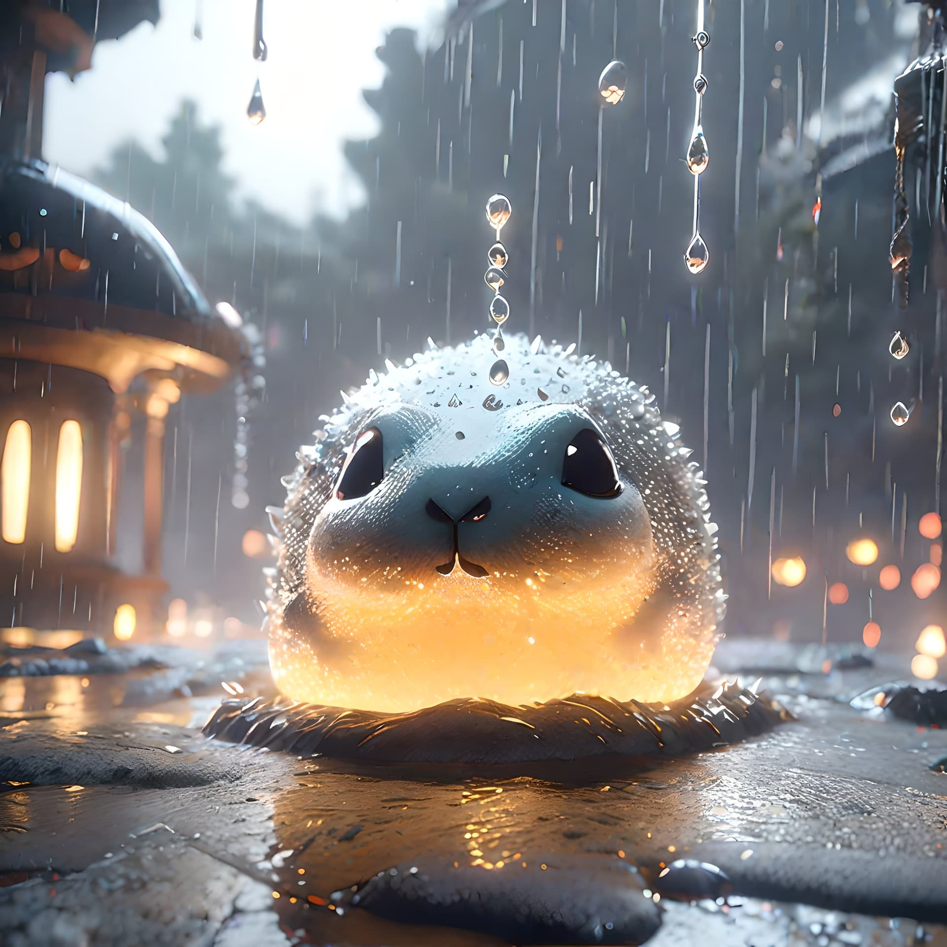 AI generated: An image of a Rain World slugcat, particles in the air, Unreal Engine 4, octane render, 3D, 1990s, e...
