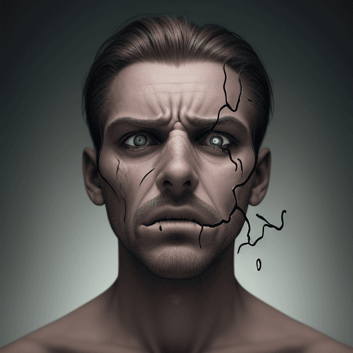 AI generated: A man, bent in twisted unrealistic ways, his face is in shock, unsettling scene, bent and twisted ar...