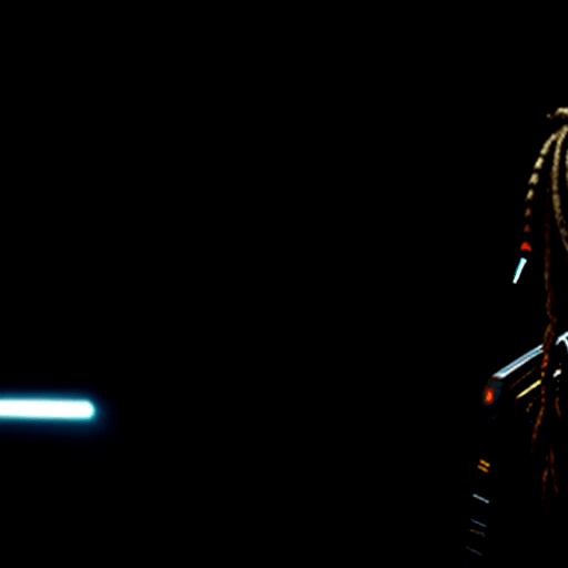 AI generated: A person standing in a cyberpunk world with dark background, the person has dreadlocks but instead o...