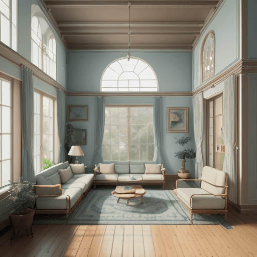 AI generated: High resolution photography interior design, dreamy sunken living room conversation pit, wooden floo...